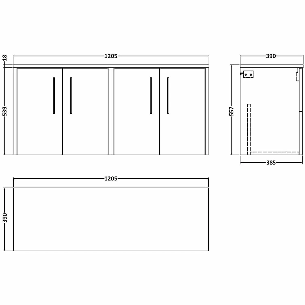 Hudson Reed Juno Graphite Grey 1200mm Wall Hung 4-Door Vanity Unit & Worktop 3 Hudson Reed Juno Graphite Grey 1200mm Wall Hung 4-Door Vanity Unit & Worktop - Image 3