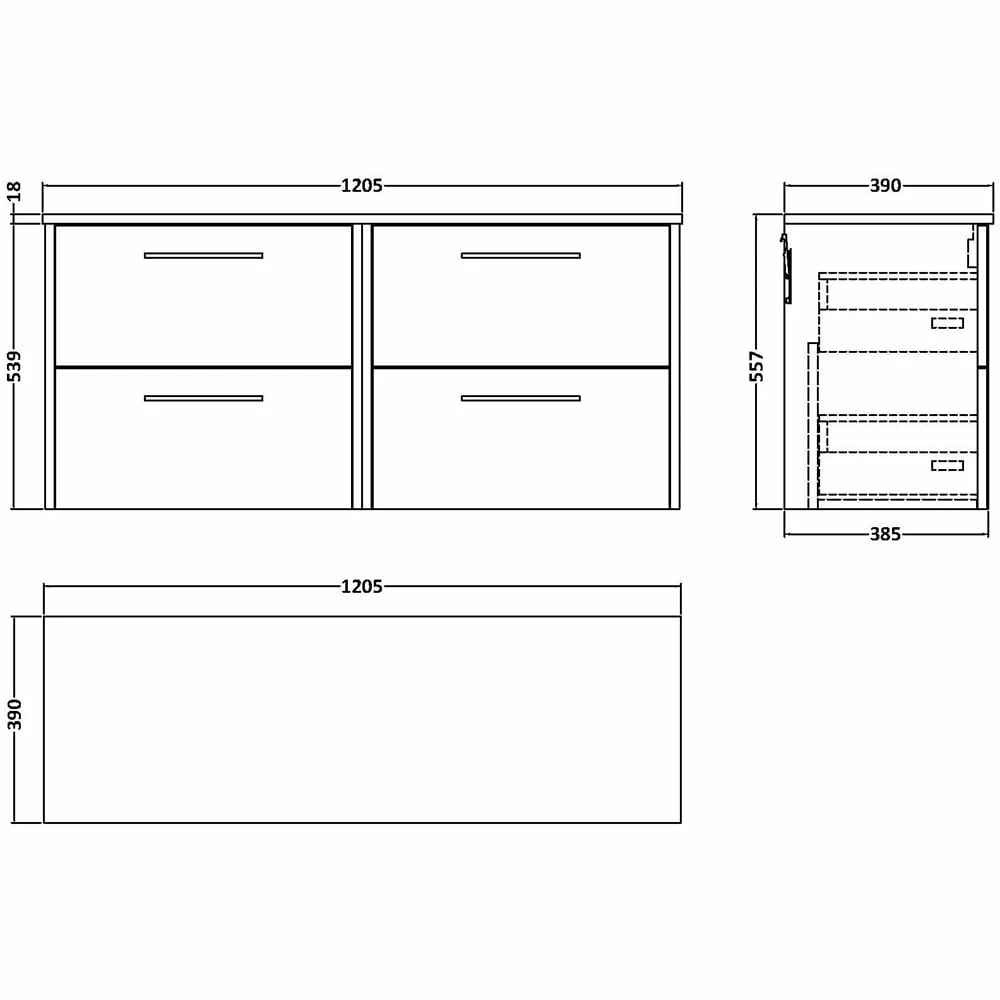 Hudson Reed Juno Graphite Grey 1200mm Wall Hung 4-Drawer Vanity Unit & Worktop 3 Hudson Reed Juno Graphite Grey 1200mm Wall Hung 4-Drawer Vanity Unit & Worktop - Image 3