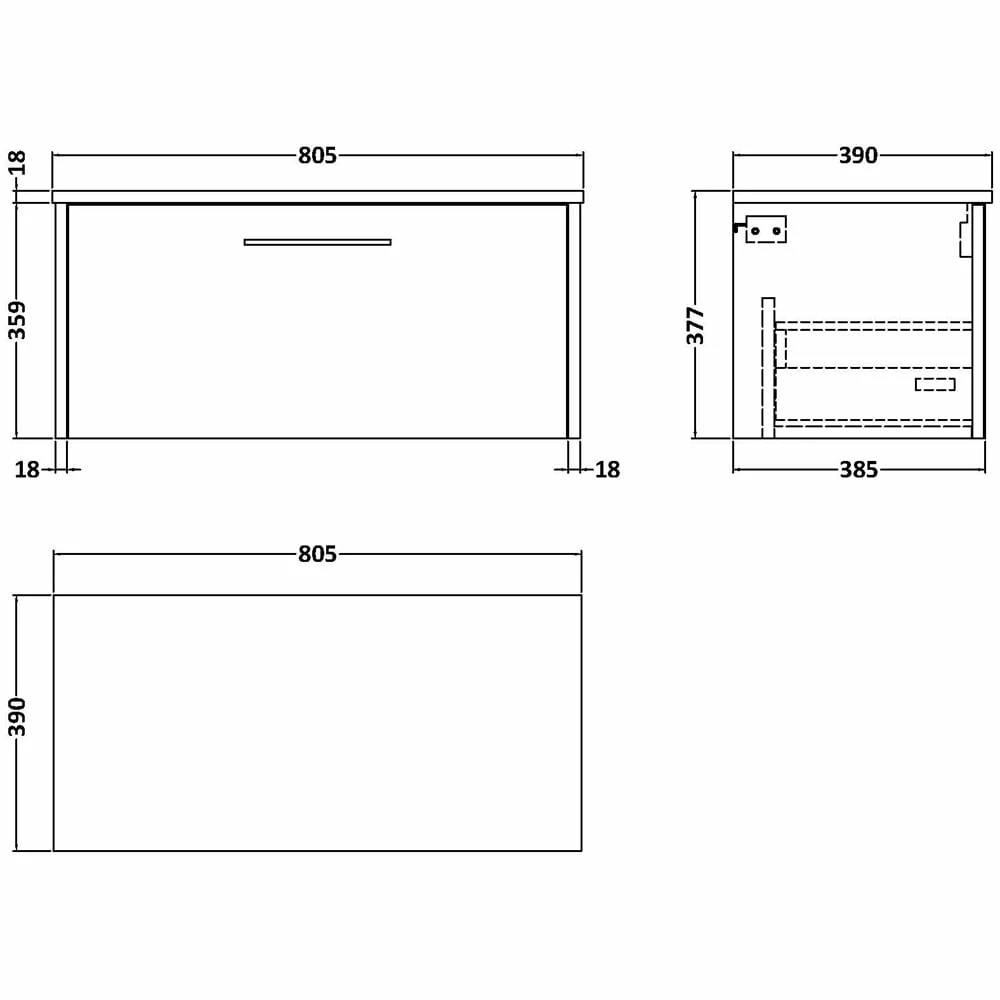 Hudson Reed Juno Graphite Grey 800mm Wall Hung Single Drawer Vanity & Worktop 3 Hudson Reed Juno Graphite Grey 800mm Wall Hung Single Drawer Vanity & Worktop - Image 3