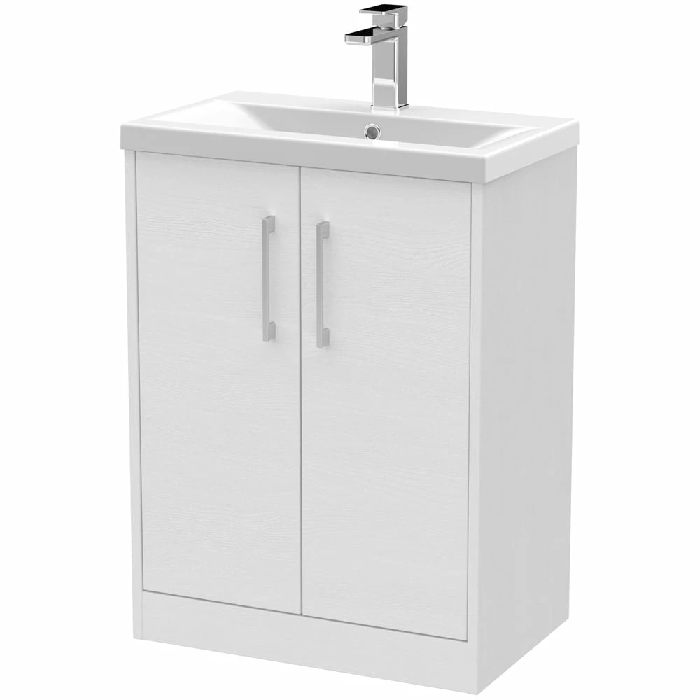 Hudson Reed Juno White Ash 600mm Floor Standing 2-Door Vanity Unit & Basin 1 1 Hudson Reed Juno White Ash 600mm Floor Standing 2-Door Vanity Unit & Basin 1