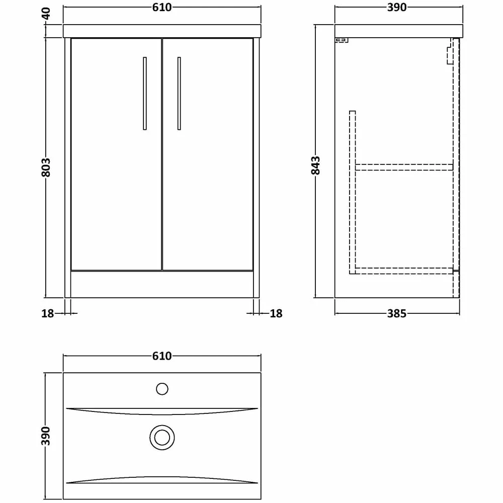 Hudson Reed Juno White Ash 600mm Floor Standing 2-Door Vanity Unit & Basin 1 3 Hudson Reed Juno White Ash 600mm Floor Standing 2-Door Vanity Unit & Basin 1 - Image 3