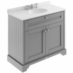 Hudson Reed Old London Storm Grey 1000mm Carrara White Marble & 3TH Basin Vanity - LOF281