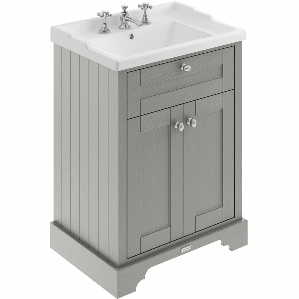 Hudson Reed Old London Storm Grey 600mm Floor Standing Vanity & 3TH Basin LOF233 1 Hudson Reed Old London Storm Grey 600mm Floor Standing Vanity & 3TH Basin LOF233