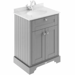 Hudson Reed Old London Storm Grey 600mm White Marble & 1TH Basin Vanity LOF222