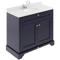 Hudson Reed Old London Twilight Blue 1000mm White Marble & 1TH Basin Vanity - LOF377