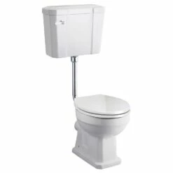 Hudson Reed Richmond Low Level Pan, Cistern, Pipe Kit & White Wooden Seat