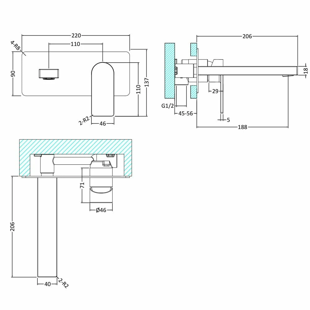 Hudson Reed Sottile Chrome Wall Plated Single Lever Basin Mixer Tap SOT328 4 Hudson Reed Sottile Chrome Wall Plated Single Lever Basin Mixer Tap SOT328 - Image 4
