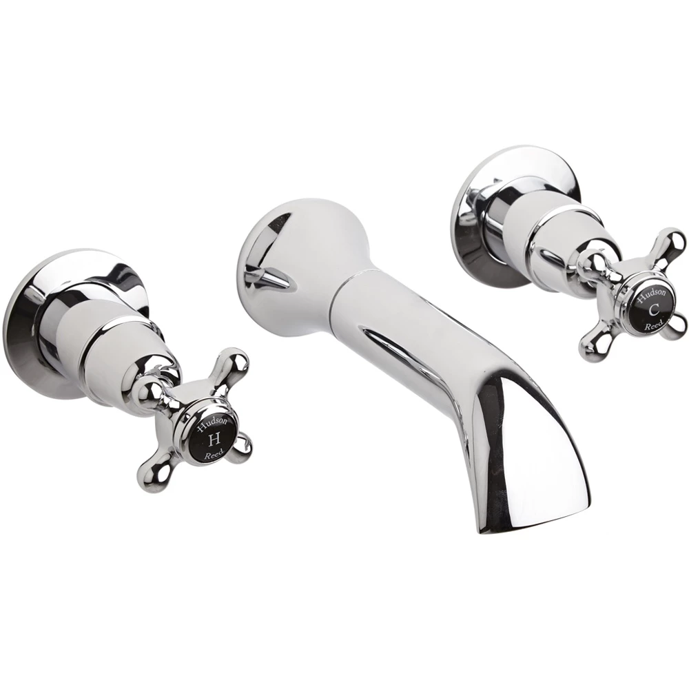 Hudson Reed Topaz Black Crosshead Dome Collar 3 Hole Wall Mount Bath Mixer Tap - BC409DX 1 Hudson Reed Topaz Black Crosshead Dome Collar 3 Hole Wall Mount Bath Mixer Tap - BC409DX
