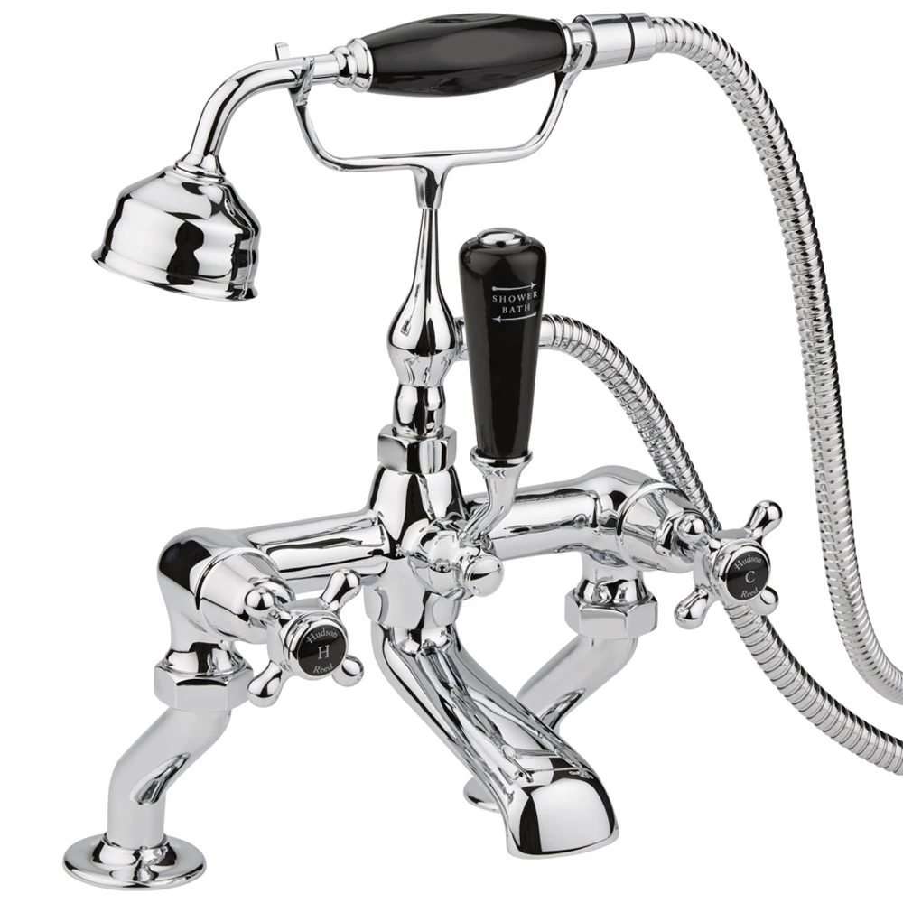 Hudson Reed Topaz Black Crosshead Dome Collar Bath Shower Mixer Tap & Shower Kit - BC404DX 1 Hudson Reed Topaz Black Crosshead Dome Collar Bath Shower Mixer Tap & Shower Kit - BC404DX