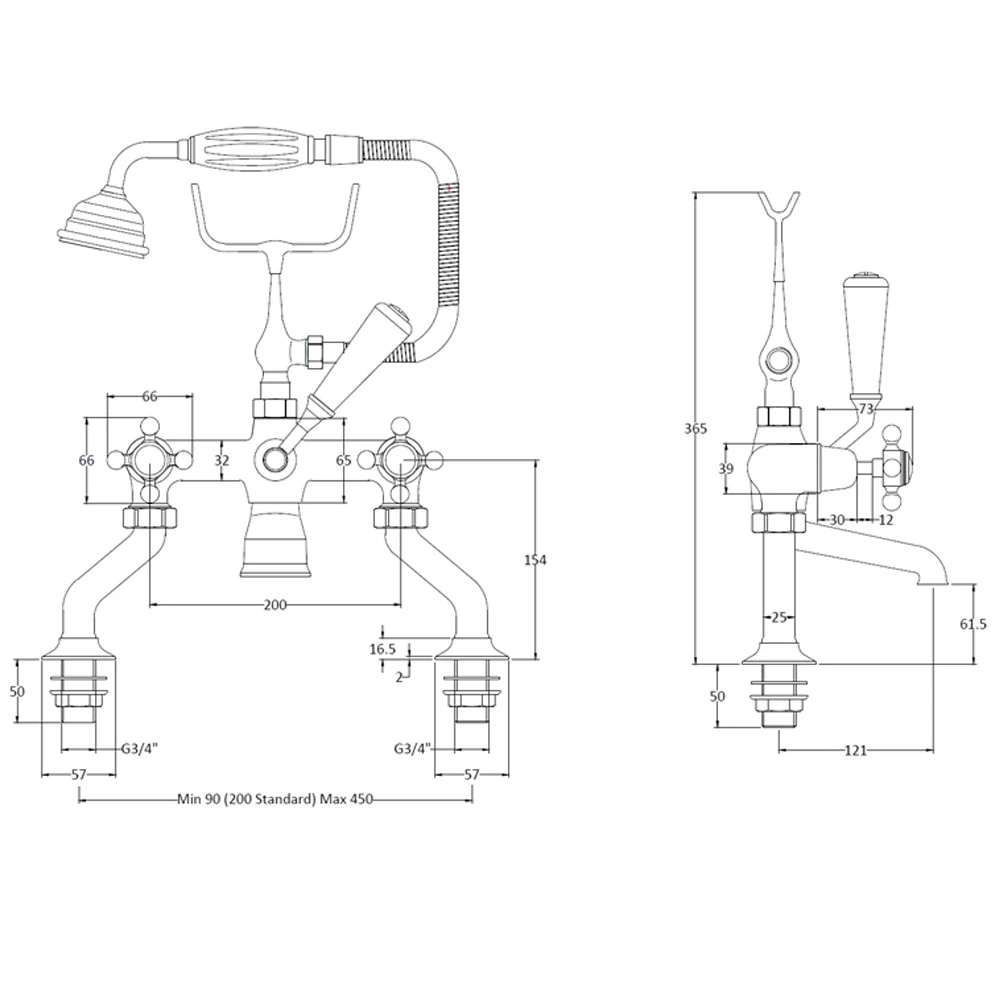 Hudson Reed Topaz Black Crosshead Dome Collar Bath Shower Mixer Tap & Shower Kit - BC404DX 2 Hudson Reed Topaz Black Crosshead Dome Collar Bath Shower Mixer Tap & Shower Kit - BC404DX - Image 2