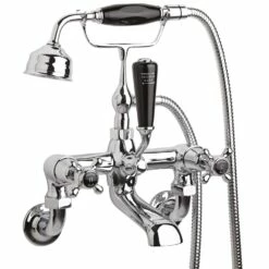 Hudson Reed Topaz Black Crosshead Dome Collar Wall Mount Bath Shower Mixer Tap - BC404DXWM