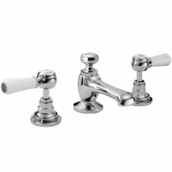 Hudson Reed Topaz White Lever Hexagonal Collar 3 Hole Basin Mixer Tap & Waste - BC307HL