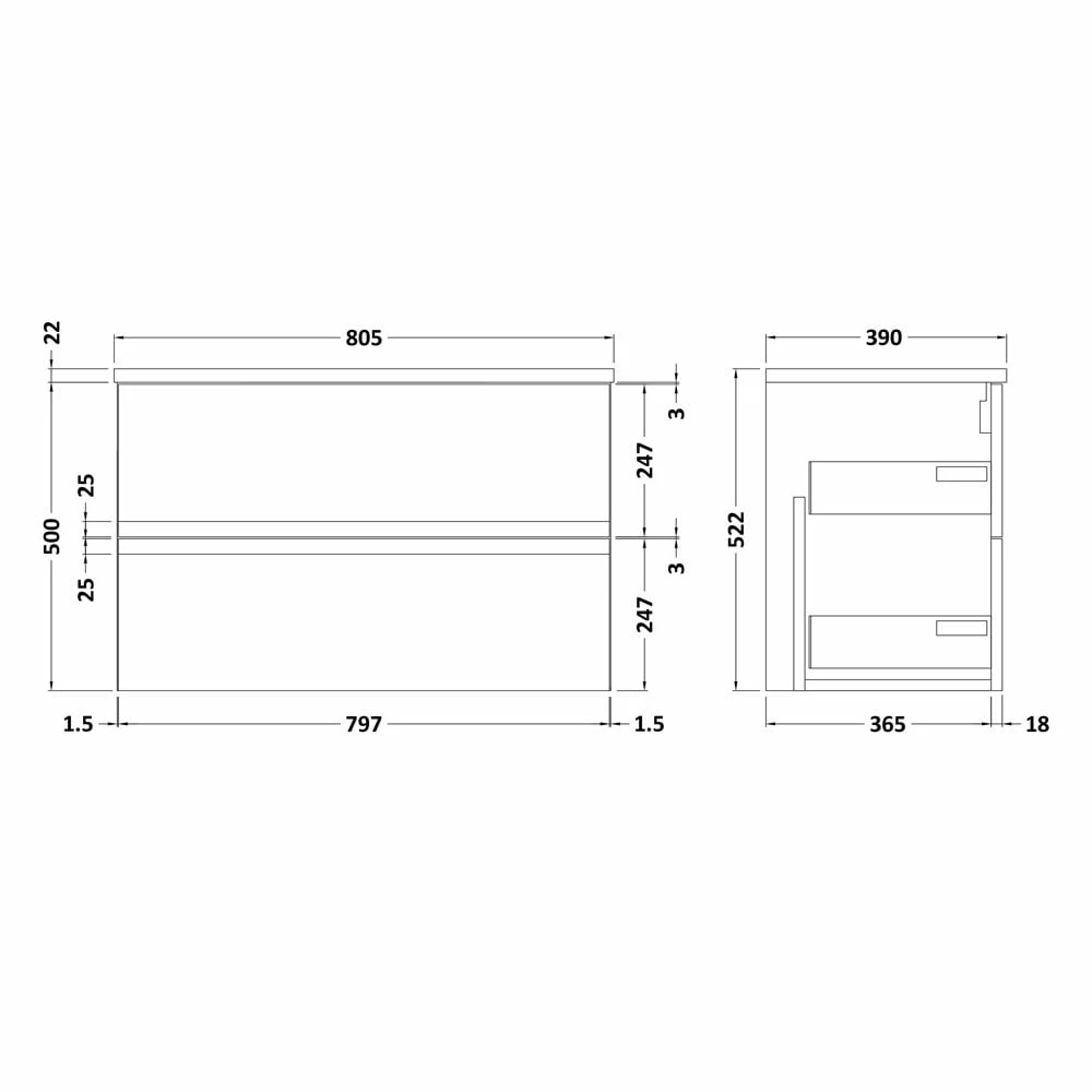 Hudson Reed Urban Blue 800mm Wall Hung 2-Drawer Vanity Unit & Worktop URB306LSW 2 Hudson Reed Urban Blue 800mm Wall Hung 2-Drawer Vanity Unit & Worktop URB306LSW - Image 2