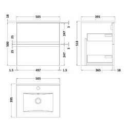 Hudson Reed Urban Grey 500mm Wall Hung 2-Drawer Vanity Unit & Basin 2 - URB202B -HANSGROHE Shop hudson reed urban grey 500mm wall hung 2 drawer vanity unit basin 2 urb202b p40468 200633 image