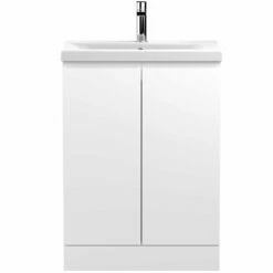 Hudson Reed Urban White 600mm Floor Standing 2-Door Vanity Unit & Basin1 URB108A