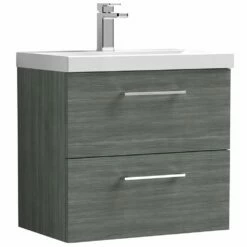 Nuie Arno Anthracite 600mm Wall Hung 2-Drawer Vanity Unit & Basin 1