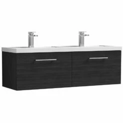 Nuie Arno Charcoal Black 1200 Wall Hung 2-Drawer Vanity Unit & Double Basin
