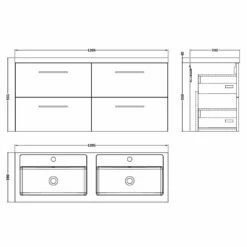 Nuie Arno Charcoal Black 1200 WH 4-Drawer Vanity Unit & Double Basin -HANSGROHE Shop nuie arno charcoal black 1200 wh 4 drawer vanity unit double basin p57620 265251 image