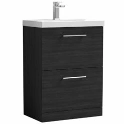 Nuie Arno Charcoal Black 600mm Floor Stading 2-Drawer Vanity Unit & Basin 1