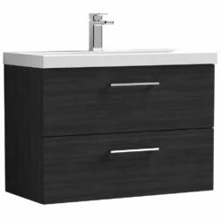 Nuie Arno Charcoal Black 800mm Wall Hung 2-Drawer Vanity Unit & Basin 1