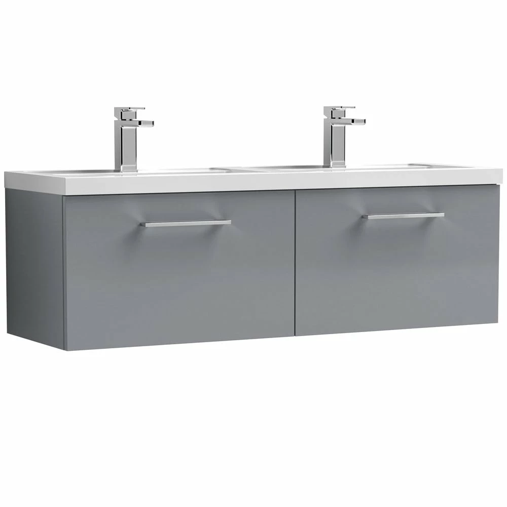 Nuie Arno Cloud Grey 1200 Wall Hung 2-Drawer Vanity Unit & Double Basin 1 Nuie Arno Cloud Grey 1200 Wall Hung 2-Drawer Vanity Unit & Double Basin