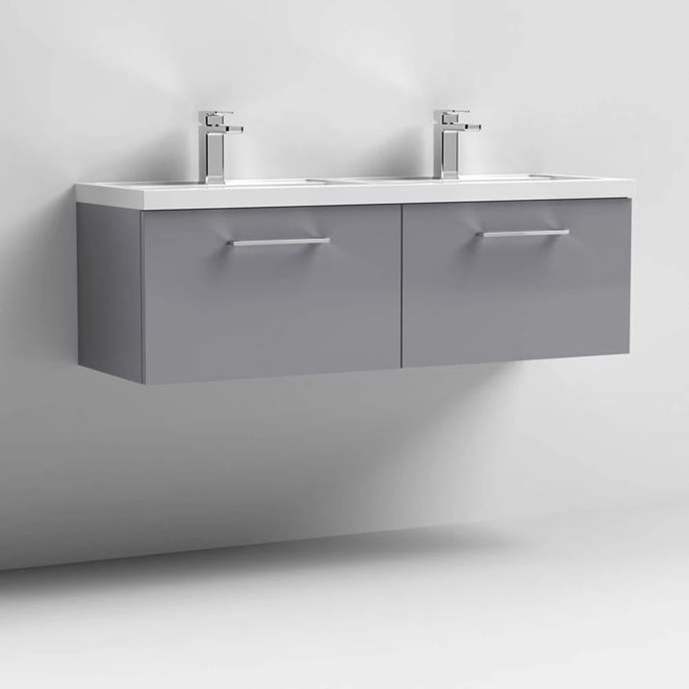 Nuie Arno Cloud Grey 1200 Wall Hung 2-Drawer Vanity Unit & Double Basin 2 Nuie Arno Cloud Grey 1200 Wall Hung 2-Drawer Vanity Unit & Double Basin - Image 2