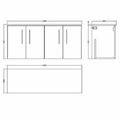 Nuie Arno Cloud Grey 1200 Wall Hung 4-Door Vanity Unit & Worktop -HANSGROHE Shop nuie arno cloud grey 1200 wall hung 4 door vanity unit worktop p57721 266947 image