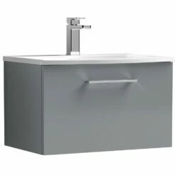 Nuie Arno Cloud Grey 600mm Wall Hung 1-Drawer Vanity & Basin 4