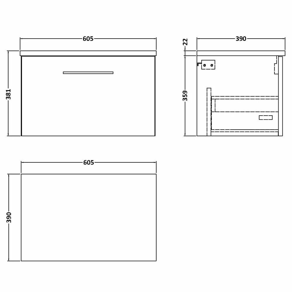 Nuie Arno Cloud Grey 600mm Wall Hung 1-Drawer Vanity & Laminate Top 3 Nuie Arno Cloud Grey 600mm Wall Hung 1-Drawer Vanity & Laminate Top - Image 3