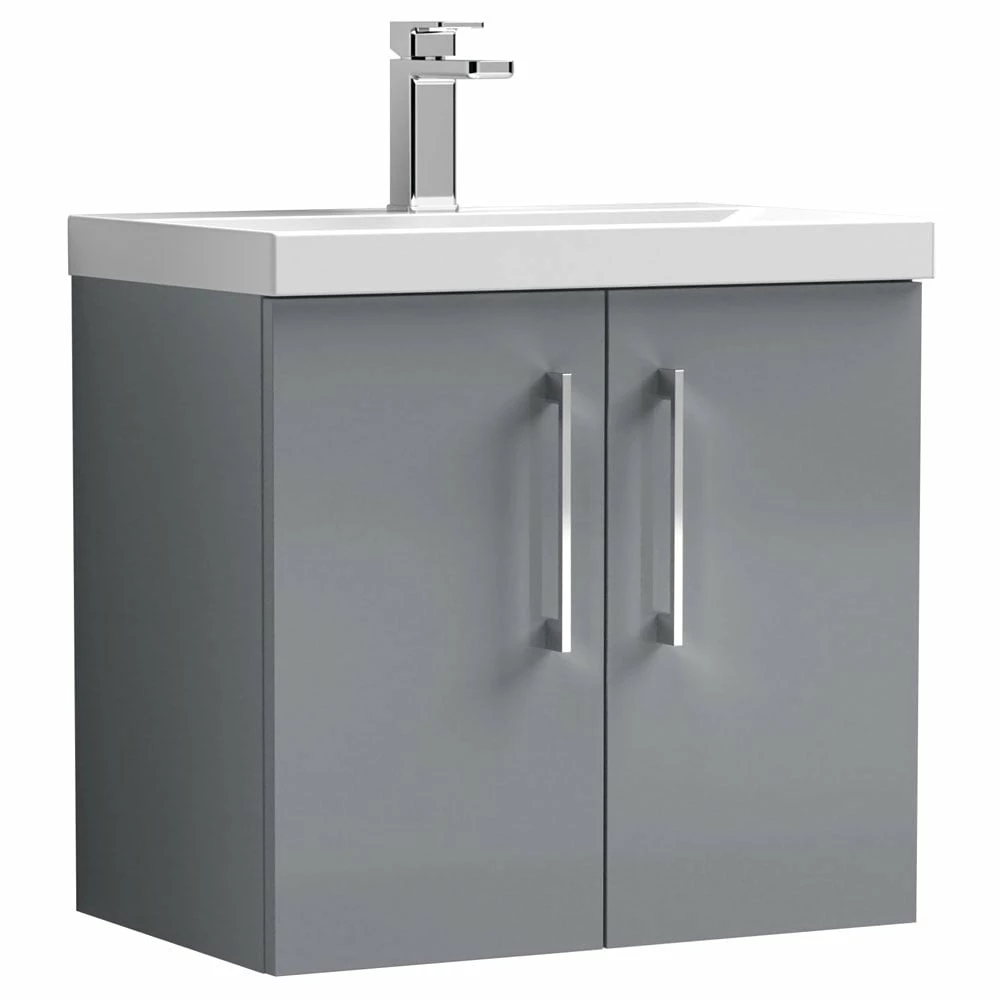 Nuie Arno Cloud Grey 600mm Wall Hung 2-Door Vanity Unit & Basin 1 1 Nuie Arno Cloud Grey 600mm Wall Hung 2-Door Vanity Unit & Basin 1
