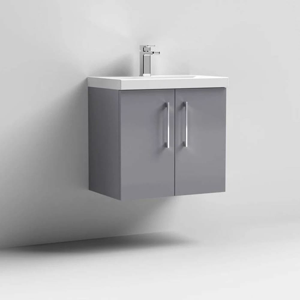 Nuie Arno Cloud Grey 600mm Wall Hung 2-Door Vanity Unit & Basin 1 2 Nuie Arno Cloud Grey 600mm Wall Hung 2-Door Vanity Unit & Basin 1 - Image 2