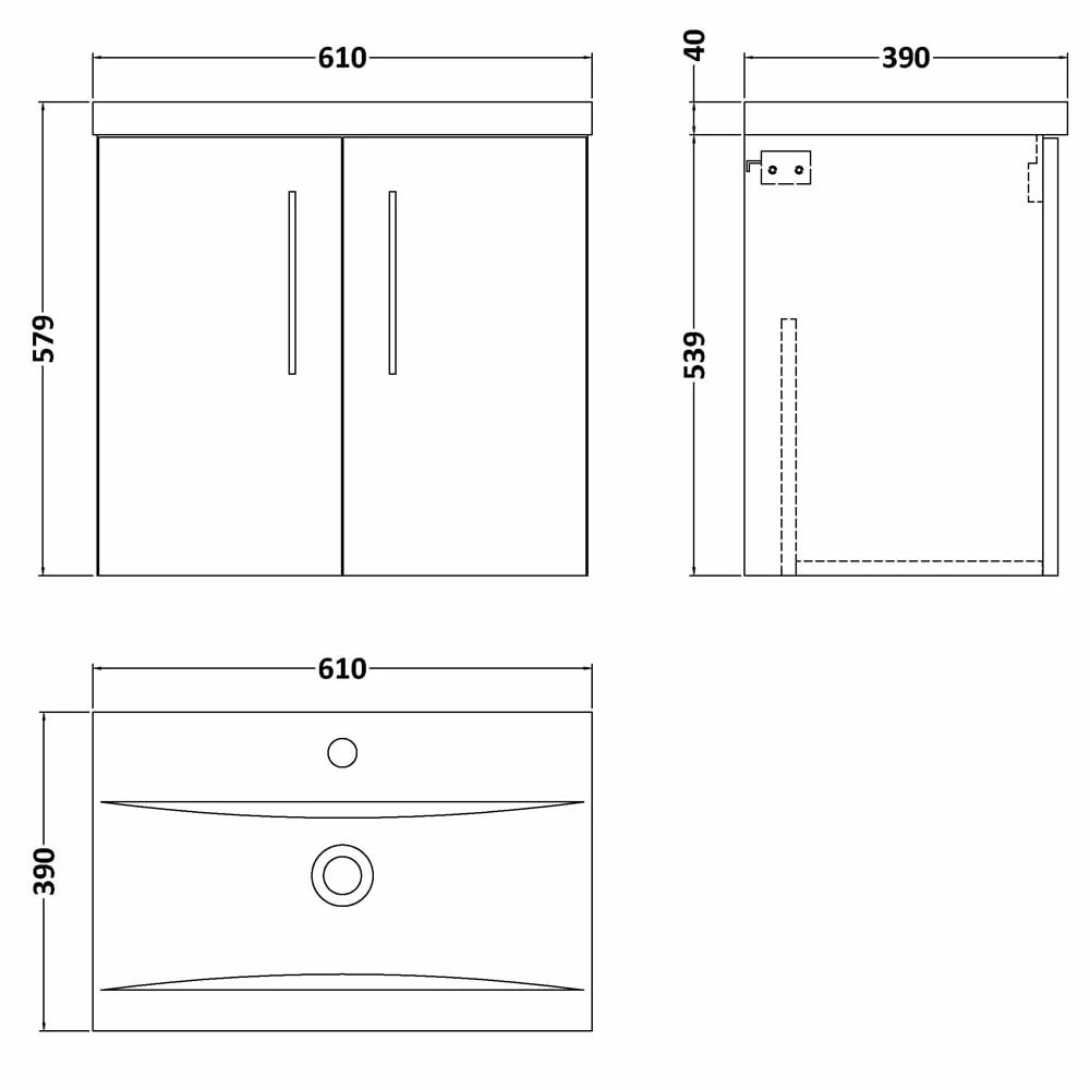 Nuie Arno Cloud Grey 600mm Wall Hung 2-Door Vanity Unit & Basin 1 4 Nuie Arno Cloud Grey 600mm Wall Hung 2-Door Vanity Unit & Basin 1 - Image 4