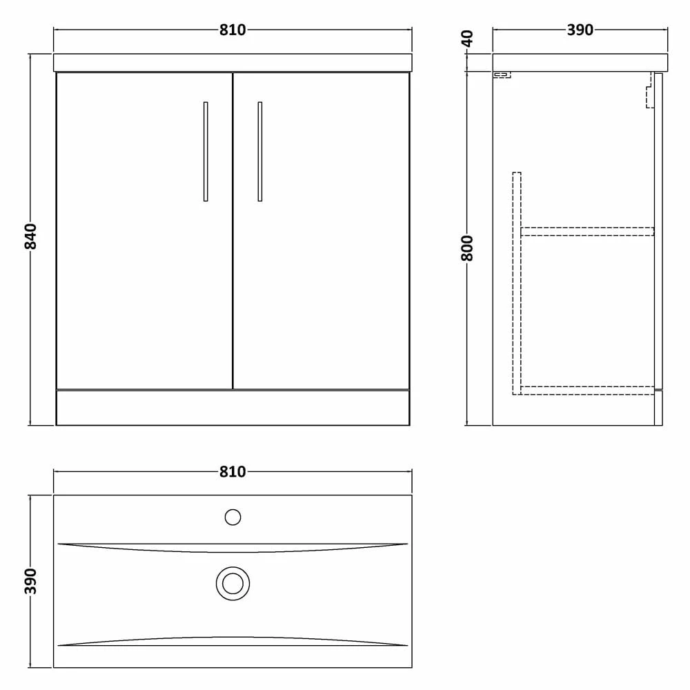 Nuie Arno Cloud Grey 800mm Floor Stading 2-Door Vanity Unit & Basin 1 4 Nuie Arno Cloud Grey 800mm Floor Stading 2-Door Vanity Unit & Basin 1 - Image 4