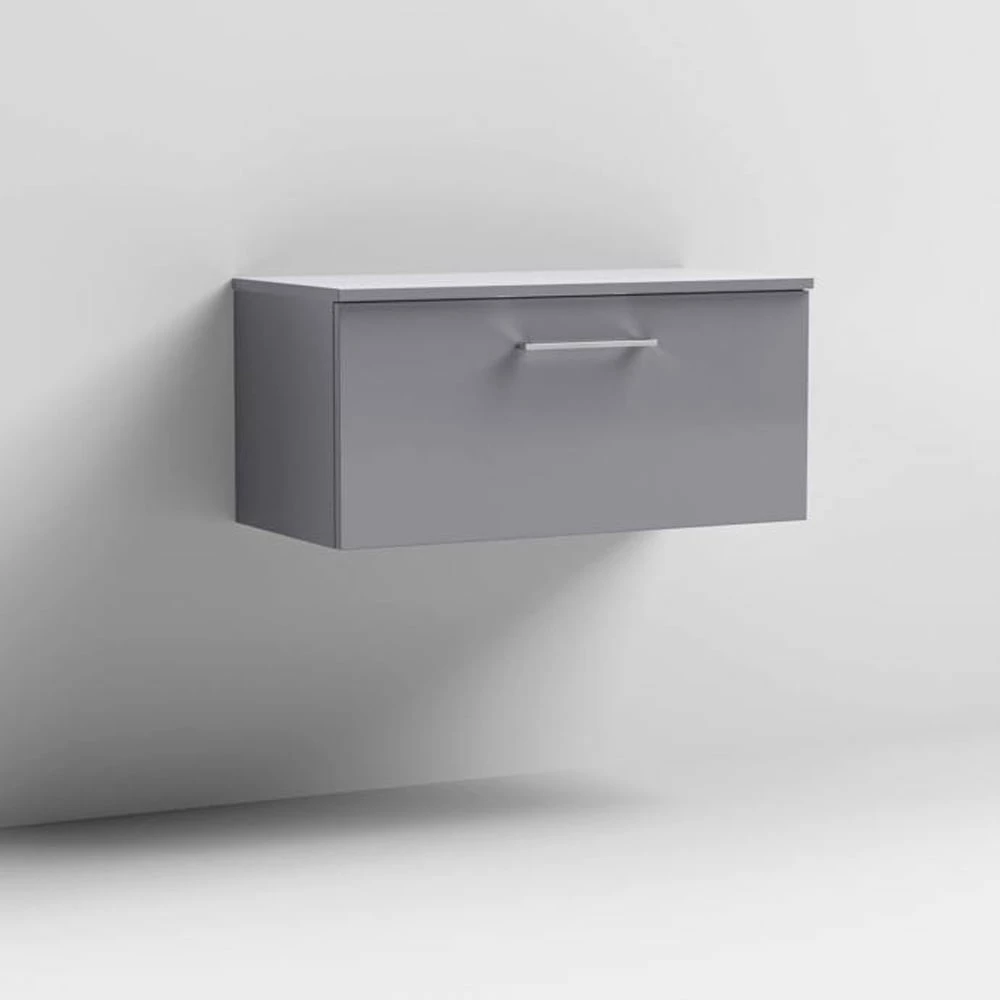 Nuie Arno Cloud Grey 800mm Wall Hung 1-Drawer Vanity & Worktop 2 Nuie Arno Cloud Grey 800mm Wall Hung 1-Drawer Vanity & Worktop - Image 2