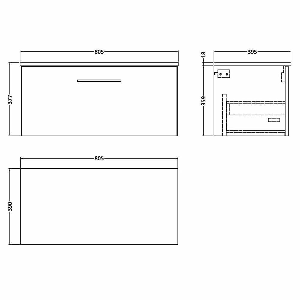Nuie Arno Cloud Grey 800mm Wall Hung 1-Drawer Vanity & Worktop 3 Nuie Arno Cloud Grey 800mm Wall Hung 1-Drawer Vanity & Worktop - Image 3