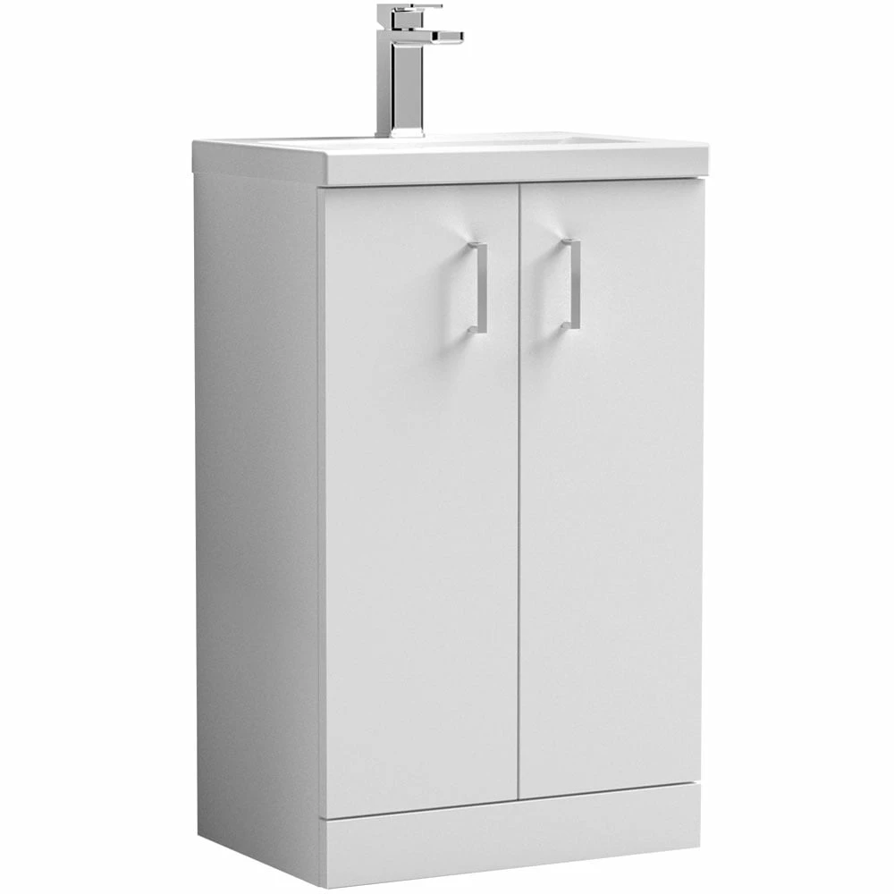 Nuie Arno Gloss White 500mm Floor Standing Vanity Unit & Ceramic Basin PAL006E 1 Nuie Arno Gloss White 500mm Floor Standing Vanity Unit & Ceramic Basin PAL006E