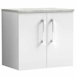 Nuie Arno Gloss White 600 Wall Hung 2-Door Vanity Unit & Laminate Top