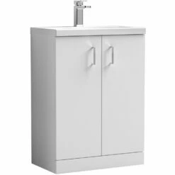 Nuie Arno Gloss White 600mm Floor Standing Vanity Unit & Polymarble Basin PAL027