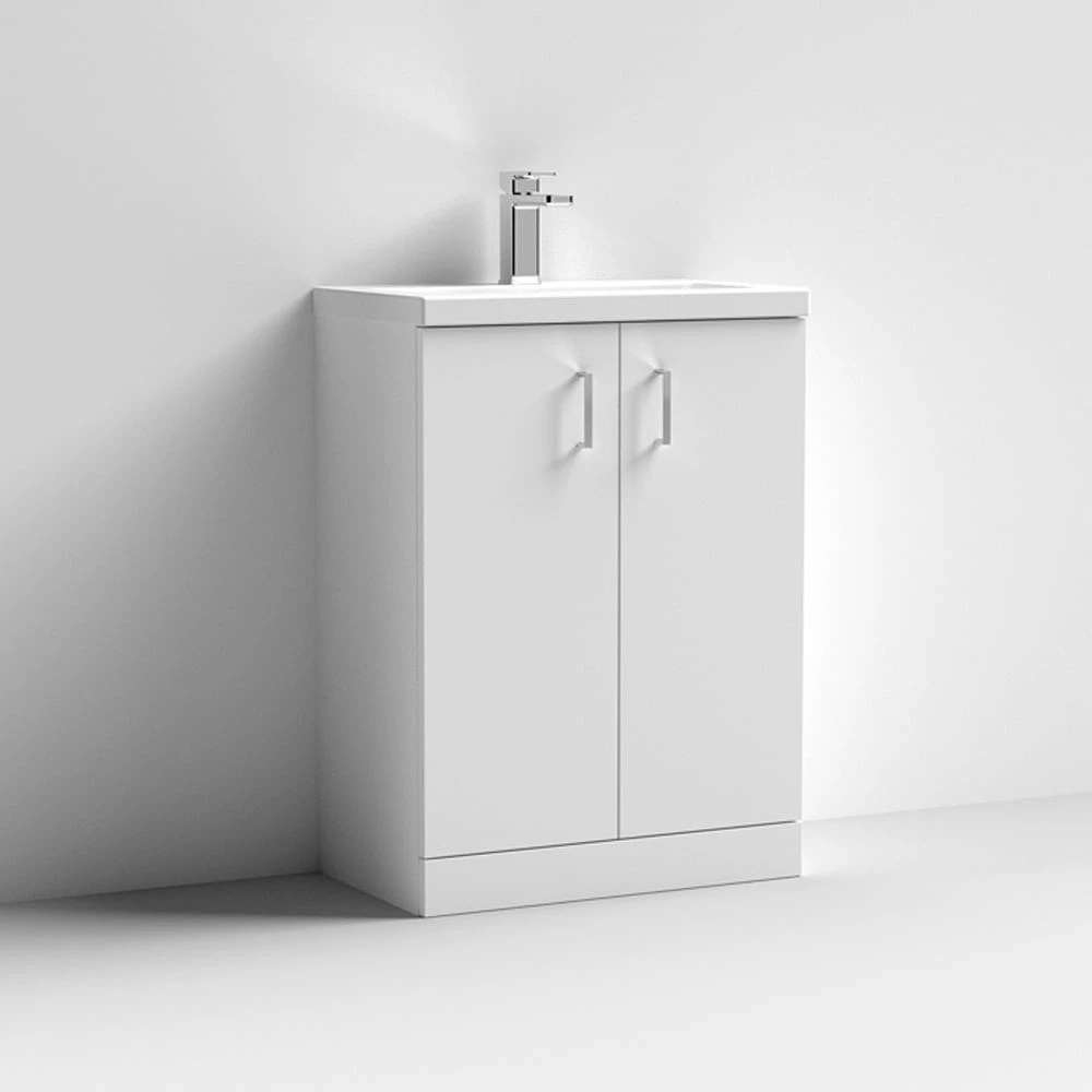 Nuie Arno Gloss White 600mm Floor Standing Vanity Unit & Polymarble Basin PAL027 2 Nuie Arno Gloss White 600mm Floor Standing Vanity Unit & Polymarble Basin PAL027 - Image 2