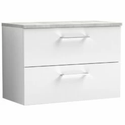 Nuie Arno Gloss White 800 Wall Hung 2-Drawer Vanity Unit & Laminate Top