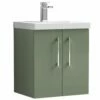 Nuie Arno Satin Green 500mm Wall Hung 2-Door Vanity Unit & Basin 1
