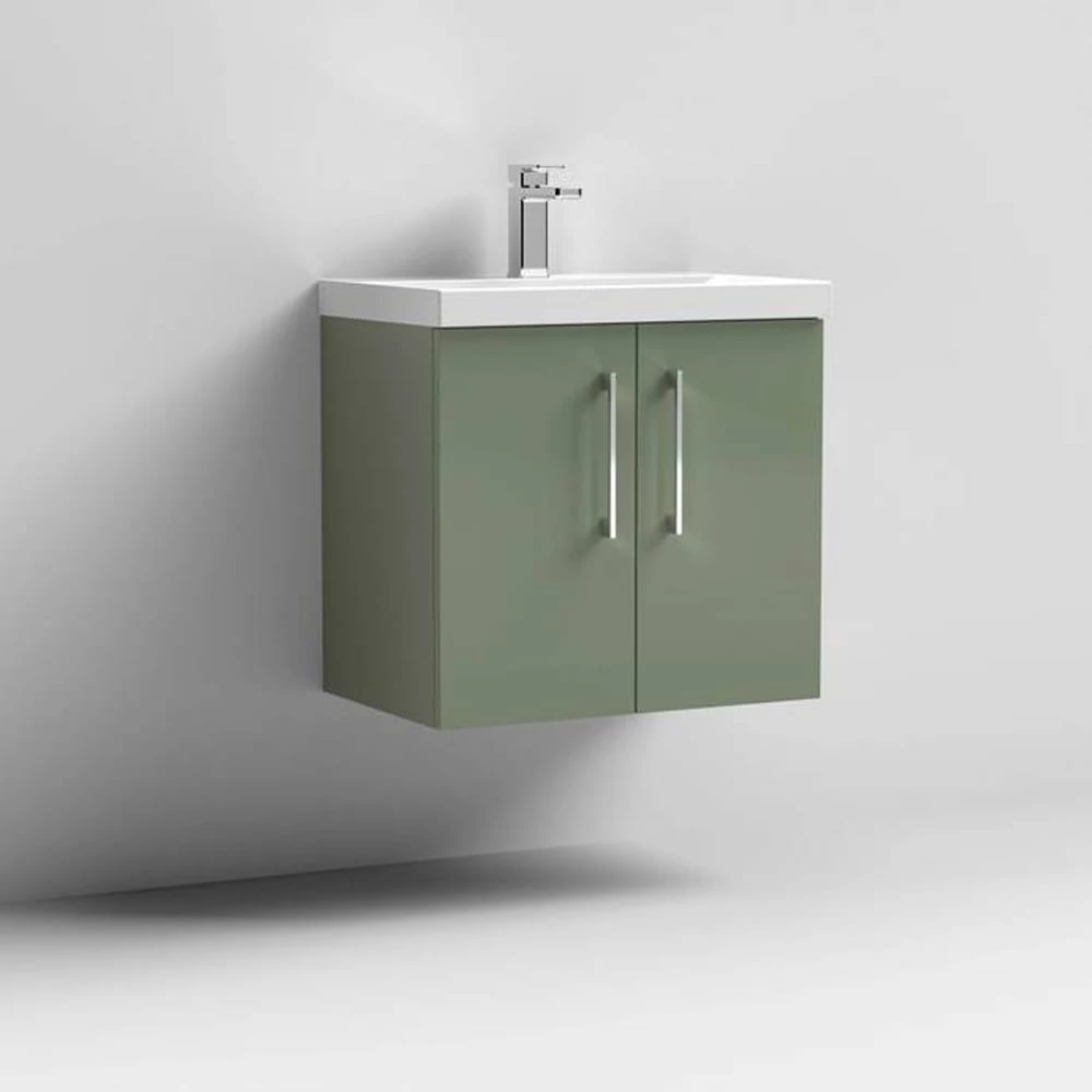 Nuie Arno Satin Green 600mm Wall Hung 2-Door Vanity Unit & Basin 1 2 Nuie Arno Satin Green 600mm Wall Hung 2-Door Vanity Unit & Basin 1 - Image 2