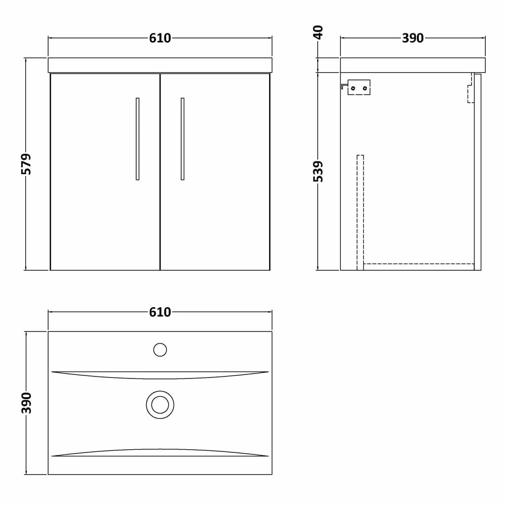 Nuie Arno Satin Green 600mm Wall Hung 2-Door Vanity Unit & Basin 1 4 Nuie Arno Satin Green 600mm Wall Hung 2-Door Vanity Unit & Basin 1 - Image 4
