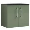 Nuie Arno Satin Green 600mm Wall Hung 2-Door Vanity Unit & Laminate Top