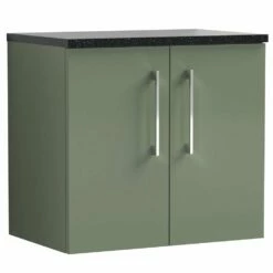 Nuie Arno Satin Green 600mm Wall Hung 2-Door Vanity Unit & Laminate Top