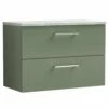 Nuie Arno Satin Green 800mm Wall Hung 2-Drawer Vanity Unit & Laminate Top