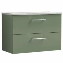 Nuie Arno Satin Green 800mm Wall Hung 2-Drawer Vanity Unit & Laminate Top