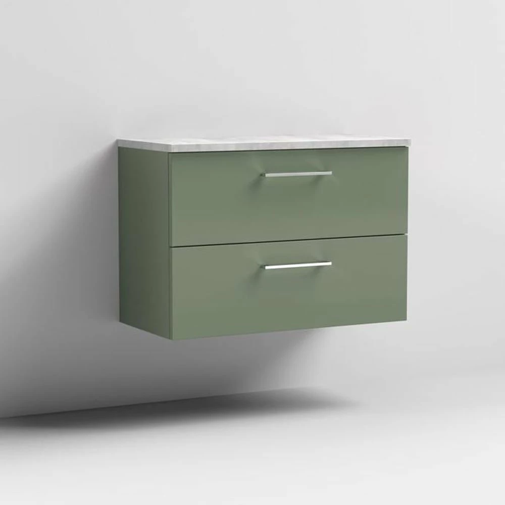 Nuie Arno Satin Green 800mm Wall Hung 2-Drawer Vanity Unit & Laminate Top 2 Nuie Arno Satin Green 800mm Wall Hung 2-Drawer Vanity Unit & Laminate Top - Image 2