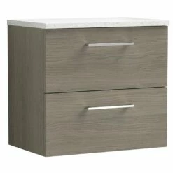 Nuie Arno Solace Oak 600mm Wall Hung 2-Drawer Vanity Unit & Laminate Top
