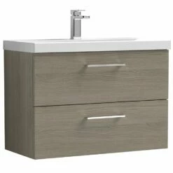Nuie Arno Solace Oak 800mm Wall Hung 2-Drawer Vanity Unit & Basin 1